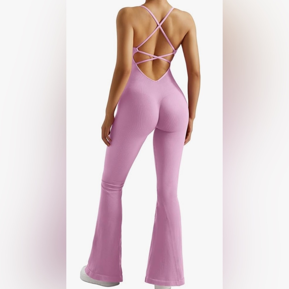 Lavender bell bottom jumpsuit romper jumper 1 piece flared pantsuit sexy purple
